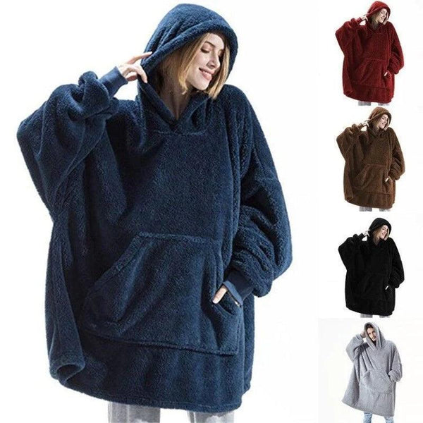 Oversized Hoodie Blanket – Ultra-Soft, Double-Sided Fleece Wearable Blanket with Large Pocket - Trendy Curations